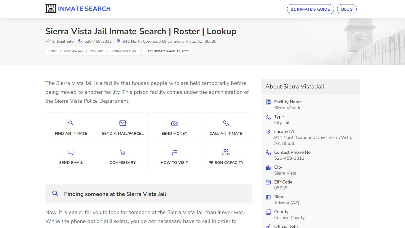 Sierra Vista Jail Inmate Search | Roster | Lookup